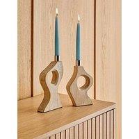 The Very Collection Set Of 2 Abstract Wood Candle Holders - Mango Wood