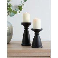 The Very Collection Set Of 2 Black Wooden Pillar Candle Holders