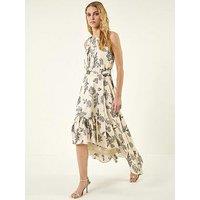 Roman Floral Jacquard Halter Dress