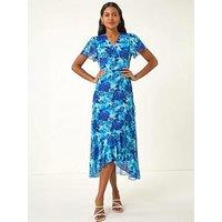Roman Floral Frill Mesh Stretch Dress