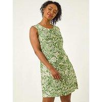 Roman Petite Leaf Print Buttoned A-Line Dress
