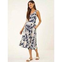 Roman Palm Leaf Print Midi Dress