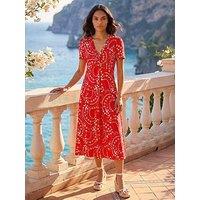 Roman Floral Print Twist Front Stretch Dress