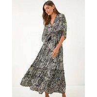Roman Boho Floral Print V-Neck Maxi Dress