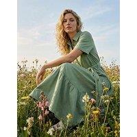 Roman Button Detail Tiered Midi Dress