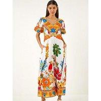 Roman Floral Border Midi Dress