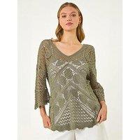 Roman Crochet Lace V-Neck Open Knit