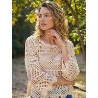 Roman Crochet Knit Flared Sleeve Top