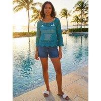 Roman Crochet Knit Flared Sleeve Top