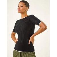 Roman Button Detail Ribbed Knit Top