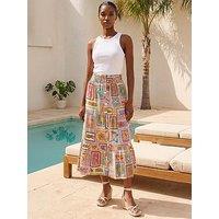 Roman Petite Patchwork Print Shirred Midi Skirt