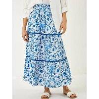 Roman Floral Print Tiered Skirt