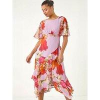 Roman Floral Painted Frill Midi Dress