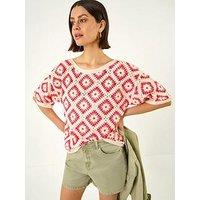 Roman Floral Crochet Knit Top