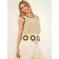 Roman Crochet Floral Knit Vest - Cream