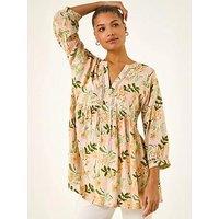 Roman Floral Broidery Trim Tunic Top