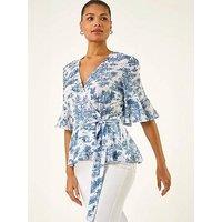 Roman Floral Frill Wrap Top