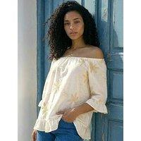 Roman Floral Embellished Bardot Top