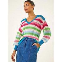 Roman Stripe V-Neck Knit Jumper
