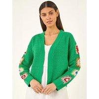Roman Crochet Sleeve Knit Cardigan
