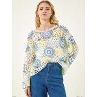 Roman Floral Crochet Knit Top