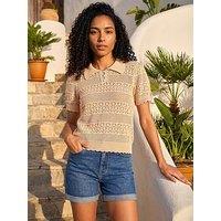 Roman Pointelle Collar Knit Top