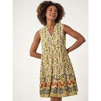 Roman Leaf Print Button Smock Dress
