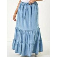 Roman Curve Tiered Woven Maxi Skirt
