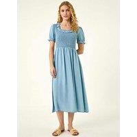 Roman Shirred Frill Midi Dress