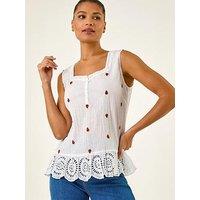 Roman Strawberry Embroidered Crinkle Vest Top
