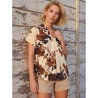 Roman Cow Print Pleat Top