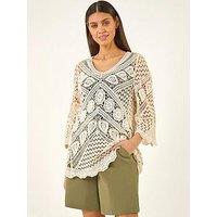 Roman Crochet Lace V-Neck Open Knit