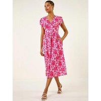 Roman Floral Print Midi Tea Dress