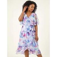 Roman Petite Floral Tie Front Cape Dress