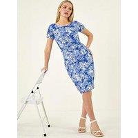 Roman Petite Lace Print Gathered Stretch Dress