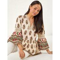 Roman Petite Print V-Neck Lace Top