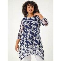 Roman Curve Floral Lace Tunic Top