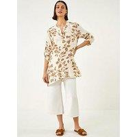 Roman Leaf Print Wrap Hem Tunic Top