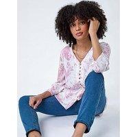 Roman Button Detail Floral Top