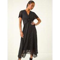 Roman Petite Front Twist Jacquard Dress