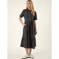 Roman Button Detail Tiered Midi Dress