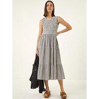 Roman Gingham Shirred Midi Dress