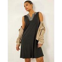 Roman Trim Detail V-Neck A-Line Dress