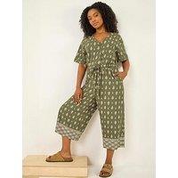 Roman Petite Border Print Cropped Jumpsuit