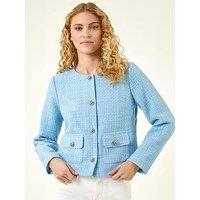 Roman Collarless Buttoned Boucle Jacket