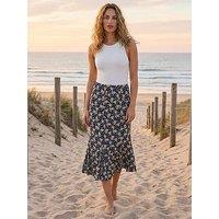 Roman Daisy Print A-Line Stretch Skirt