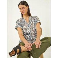 Roman Animal Print Pintuck Burnout Shirt