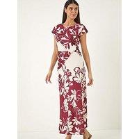 Roman Print Wrap Twist Dress