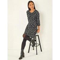 Roman Petite Polka Dot Gathered Stretch Dress