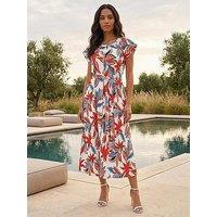 Roman Leaf Print Belted Dress